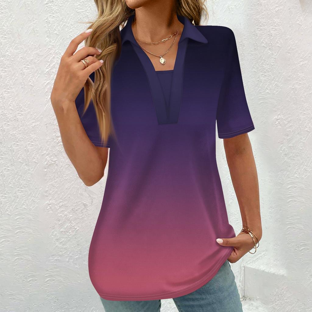 Damen Button-Down-Bluse, modisch, lässig, Vintage-Druck, kurzärmelig