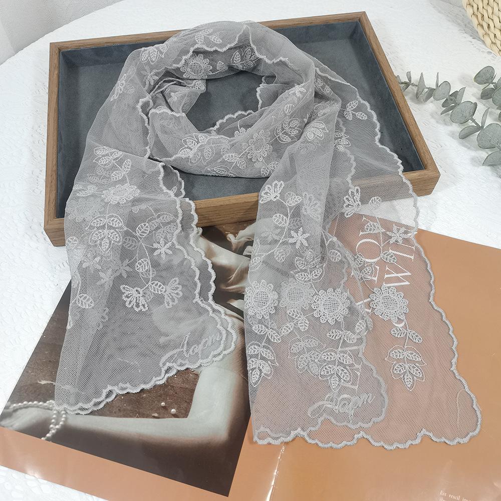 Lace Sunflower Silk Scarf Fairy Temperament Headband Summer Thin Versatile Multi-purpose Lace-up Scarf Ribbon Trend Scarf
