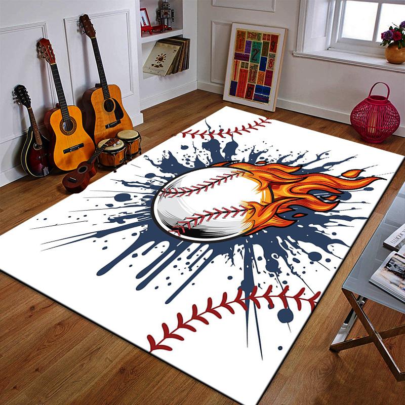"Fiery Baseball Splash Design" Patterned carpet a non slip rug suitable for all seasons and any setting, gift