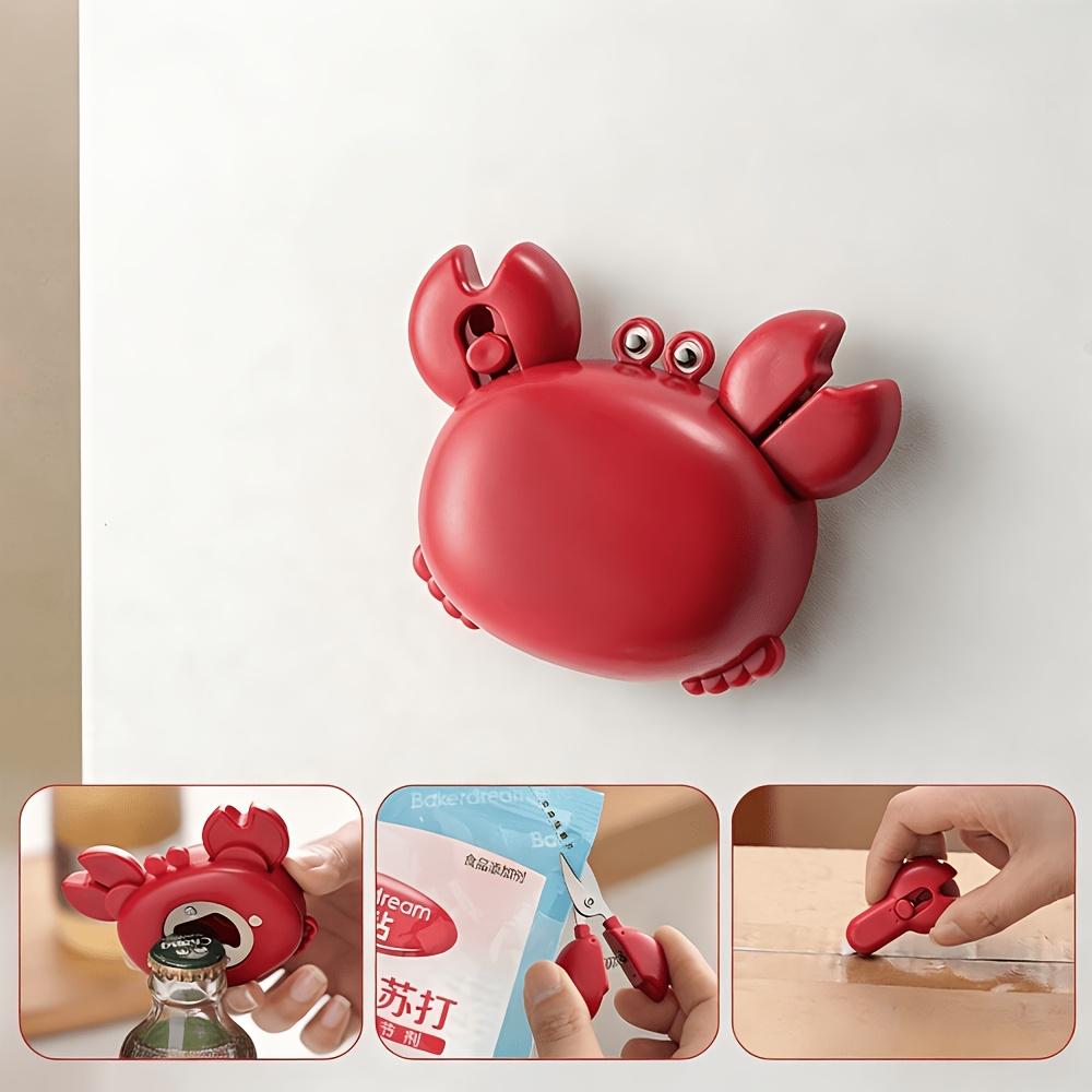 Crab Magnetic Bottle Opener 4-in-1 Kitchen Tool Set Beer Opener, Mini Scissors, Box Cutter, Fridge Magnet, Cute Cartoon Gadget красный