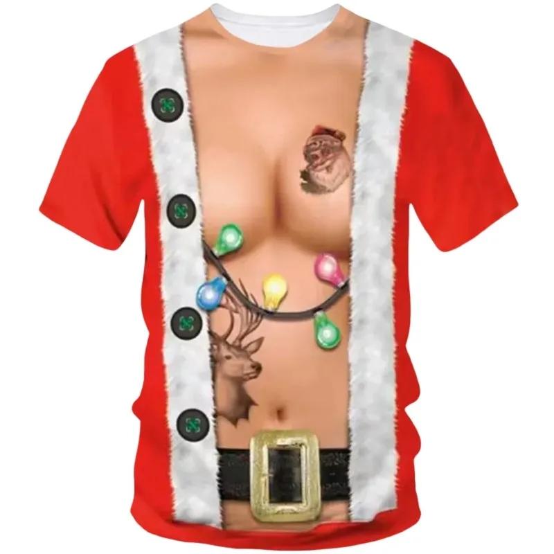 Neues Lustiges Muskel Weihnachten Druck Rundhals Locker Kurzarm Feiertag Streetstyle Herren Übergröße T-Shirt