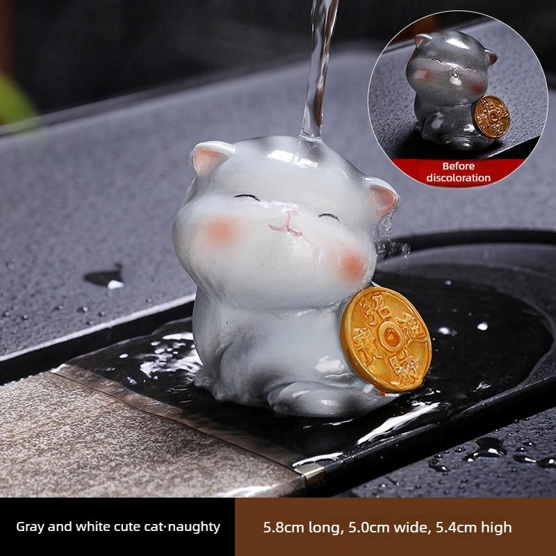 Tea Pet Ornament Fruit Orange Kitten Color Changing Tea Pet Desktop Resin Ornament Suitable for Nourishing Elegant Tea Ceremony
