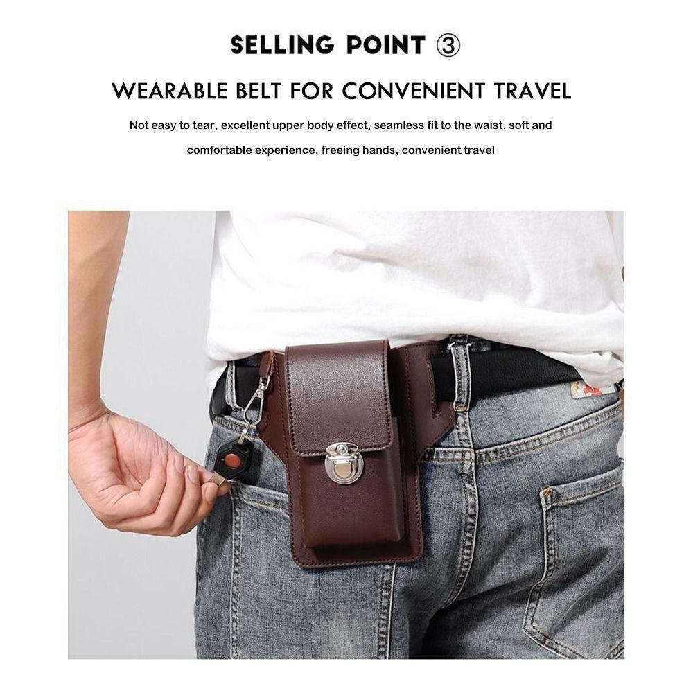 New Multifunctional Belt Waist Bag PU Solid Color Phone Waist Bag Vintage Leather Bag Portable Card Bag