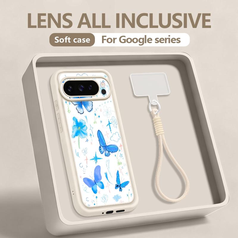 Oil Painting Flower Lanyard Case For Google Pixel 10 Pro XL For Google 9A 9 8 7 Pro 8A 7A Shockproof Bumper Wrist Strap Cover