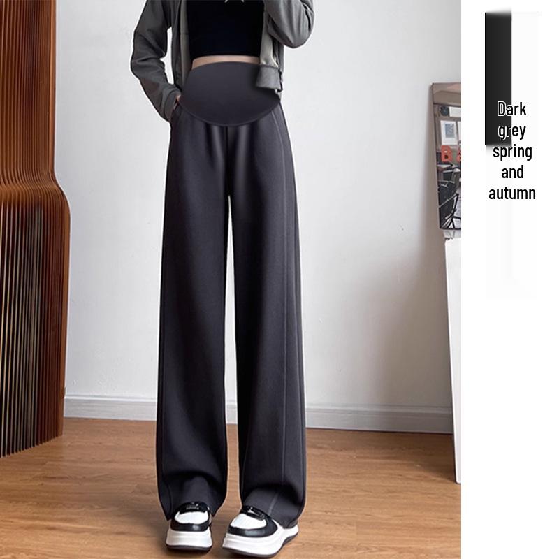 

Maternity High Waist Tummy Support Wide-Leg Pants with Drawstring, Plus Velvet, Spring/Autumn Style L