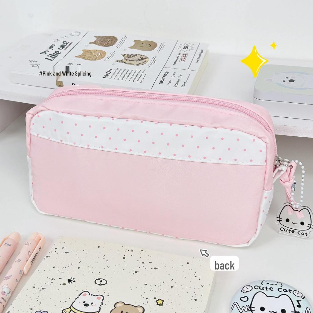 Xiaohongshu Pink & White Cat Pencil Case - Korean Style Girly Cartoon Stationery Bag