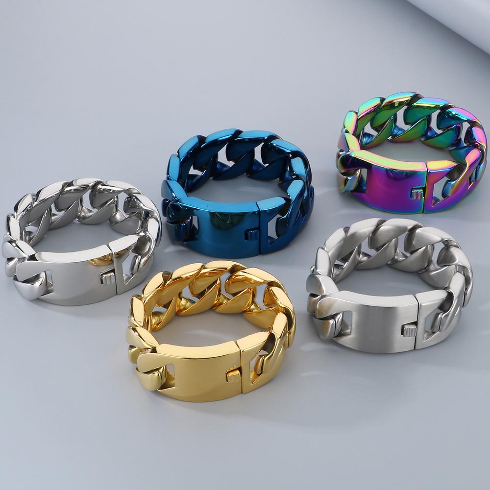 Schwere Klobige 31MM Breite Panzerkette Kubanische Gliederkette Herrenarmband Für Männer Schmuck Massiv Matt Edelstahl Herrenarmbänder 5 Farben