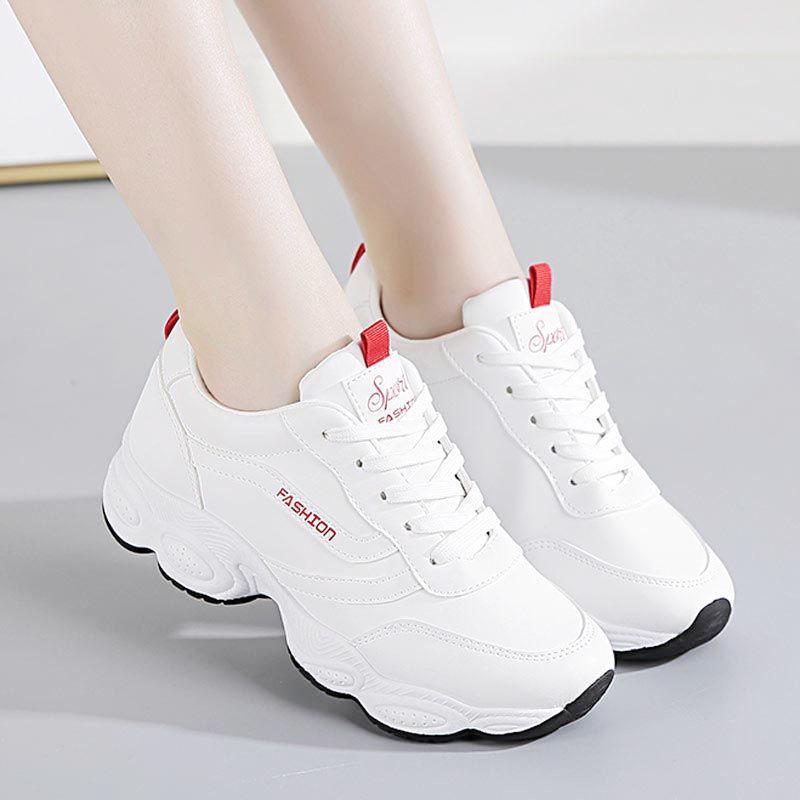 Women's 2025 White Leather Sneakers: Spring & Autumn Thick Sole Versatile Casual Shoes