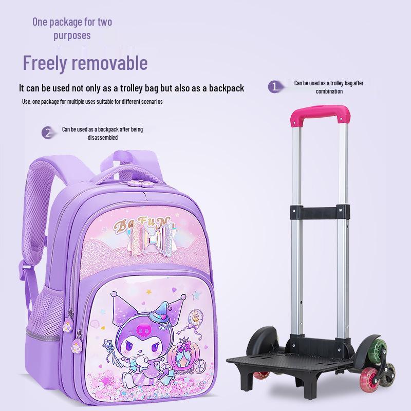 Lightweight Trolley Schoolbag for Primary School Girls - Large Capacity Backpack for Grades 1-6