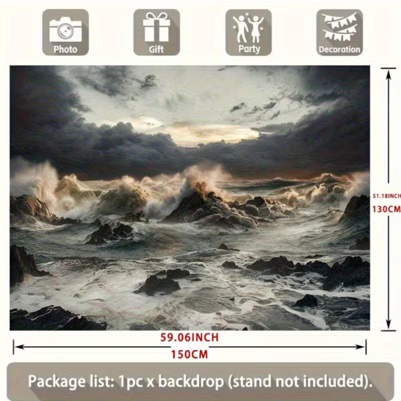 2D Dramatic Sea Storm Backdrop Photography Background Banner 47.2x31.5inch/120*80cm