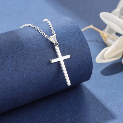 Fashion Smooth Prayer 925 Sterling Silver Simple Cross Pendant Necklaces  XL086