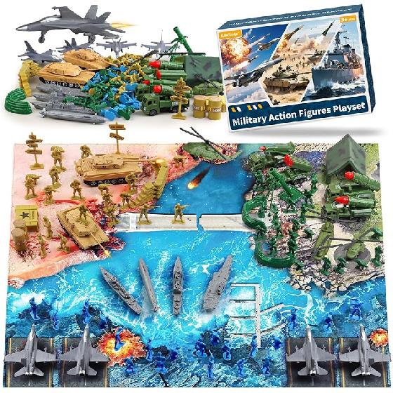 Army Men Action Figures, Army Toys for Boys Age 4-7 6-8 8-12, Toy Soldiers Playset Including Military Action Figures, Battle Mat & Weapon Gear 3 Army