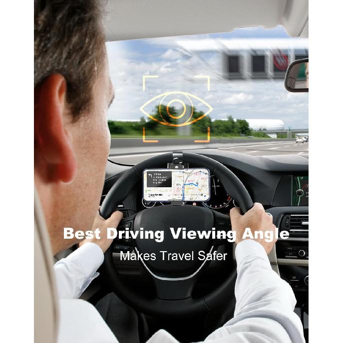 Steering Wheel Phone Holder With Large Metal Clip[Thick Cases Friendly]Adjustable Phone Holders For Your Car, Truck, Tesla, Hands Free Phone Mount