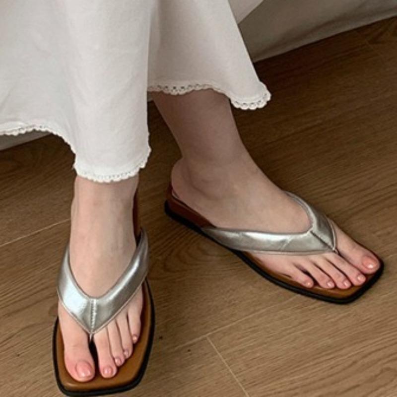 Mode Damen Retro Sommer Zehensteg Keilabsatz Pantoletten Lässig Komfort Absatz Strandurlaub Slides Schuhe Mode Sandalen