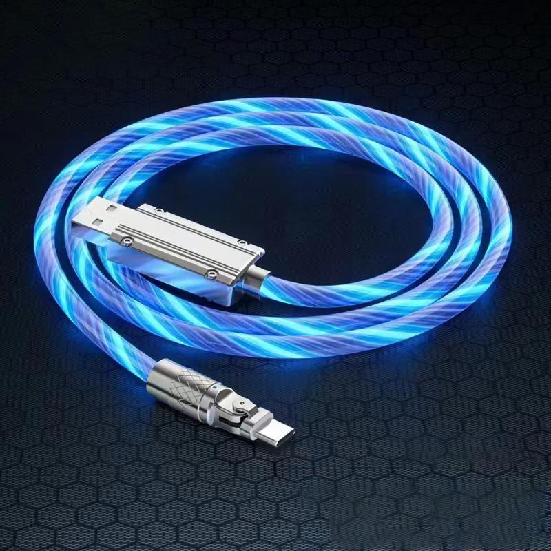 

120 Вт кабель для быстрой зарядки USB-шнур светодиодный светильник USB C Streamer Light светодиодный шнур USB C типа C поворотный кабель светящийся для iPhone 11 12 13 14Xiaomi 1M For Type-C синий