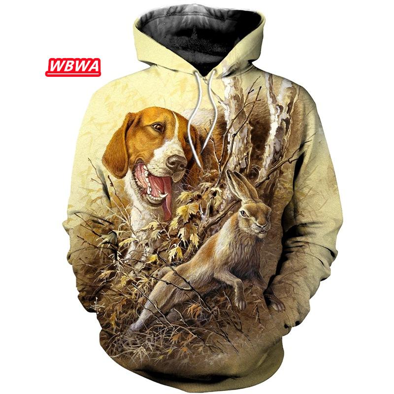 Охотничий кролик 3D Печатный Мужские толстовки Harajuku Streetwear осень Толстовка с капюшоном Унисекс Повседневная куртка Спортивные костюмы 4XL 1809₽