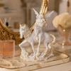 Small Angel Figurine Resin Figurine, Half Body Winged Fairy Sculpture with Gold Trim, Matte Warm White Decor Desk for Bedroom Shelf Gift Women