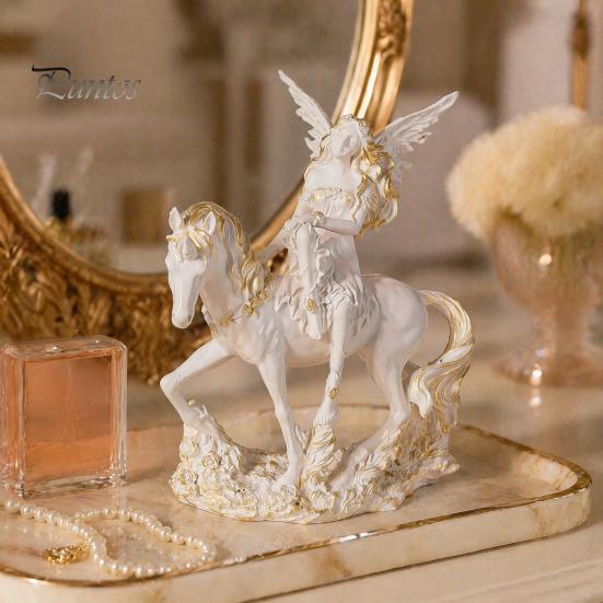 Small Angel Figurine Resin Figurine, Half Body Winged Fairy Sculpture with Gold Trim, Matte Warm White Decor Desk for Bedroom Shelf Gift Women