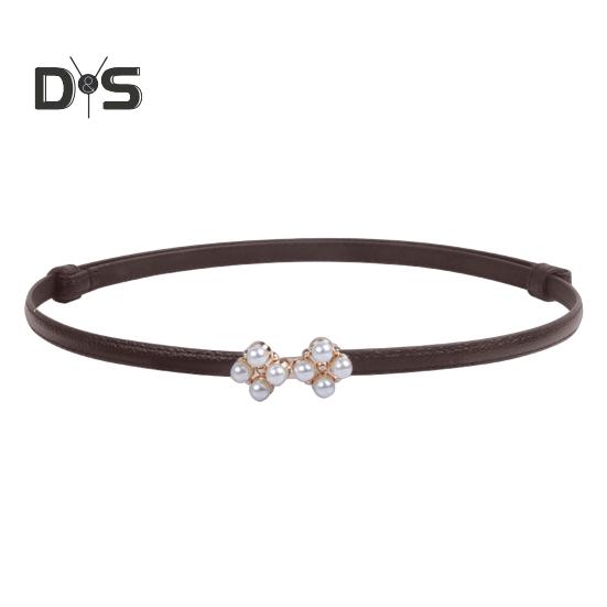 Damen Gürtel Verstellbarer Taillenumfang Perlen-Imitation Design Gürtel Kunstleder Kleider Hemden Pullover Bund