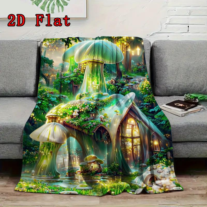 green mushroom forest 2D Flat Pattern Flannel Blanket High quality All Seasons Warmth and Comfort Perfect for Christmas Gifts.MMT0918432