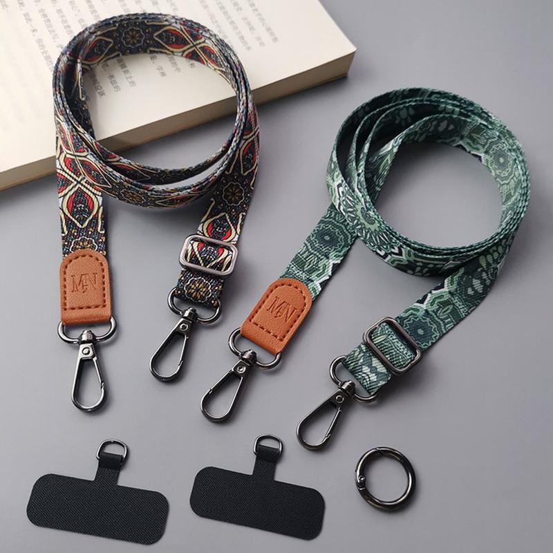 Retro Totem Pattern Crossbody Cell Phone Lanyard Adjustable Hanging Neck Mobile Phone Strap Pendant With Universal Card Gasket