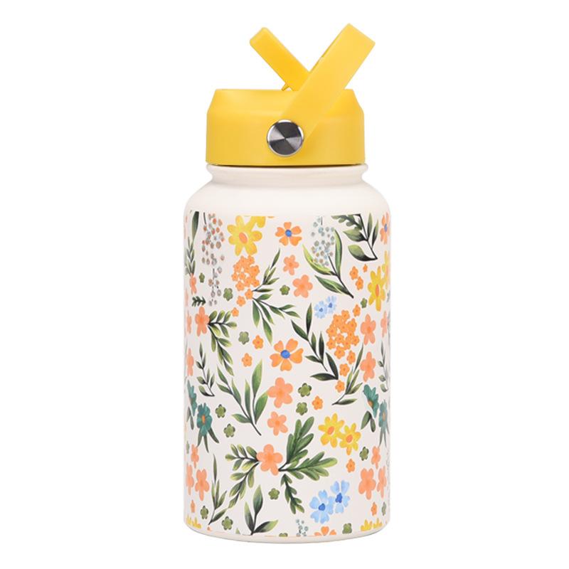 650Ml Sports Kettle Portable Handle Straw Water Cup Stainless Steel Beauty Mouth Printed Cup