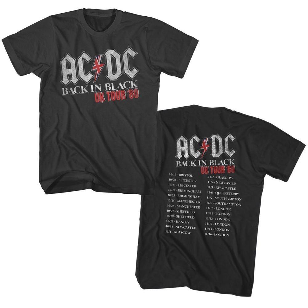 AC/DC Back In Black UK Tour 1980 Smoke Rock and Roll Music Band T-T-shirt Tops Tees Men's Women's Unisex