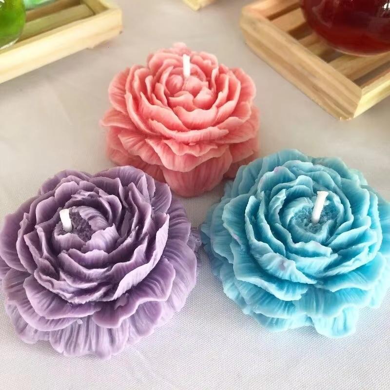 Large Peony Flower Silicone Candle Mold Diy Handmade 3D Rose Candle Soap Plaster Resin Cake Baking Tool Home Decoration Gift