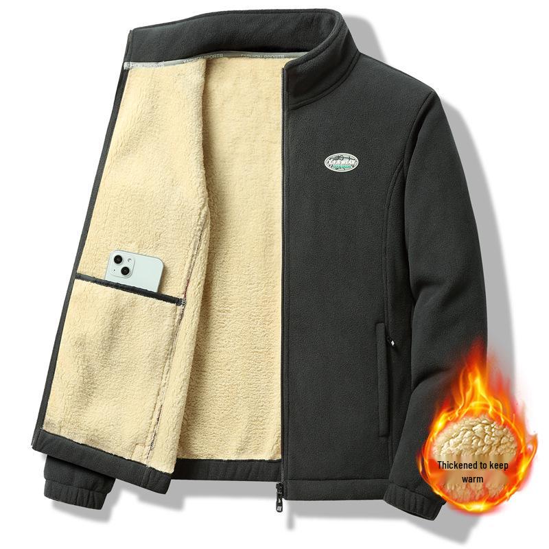 Plus Size Couple's Double-Sided Fleece Jacket: Men's Lamb Fleece Cardigan for Autumn & Winter