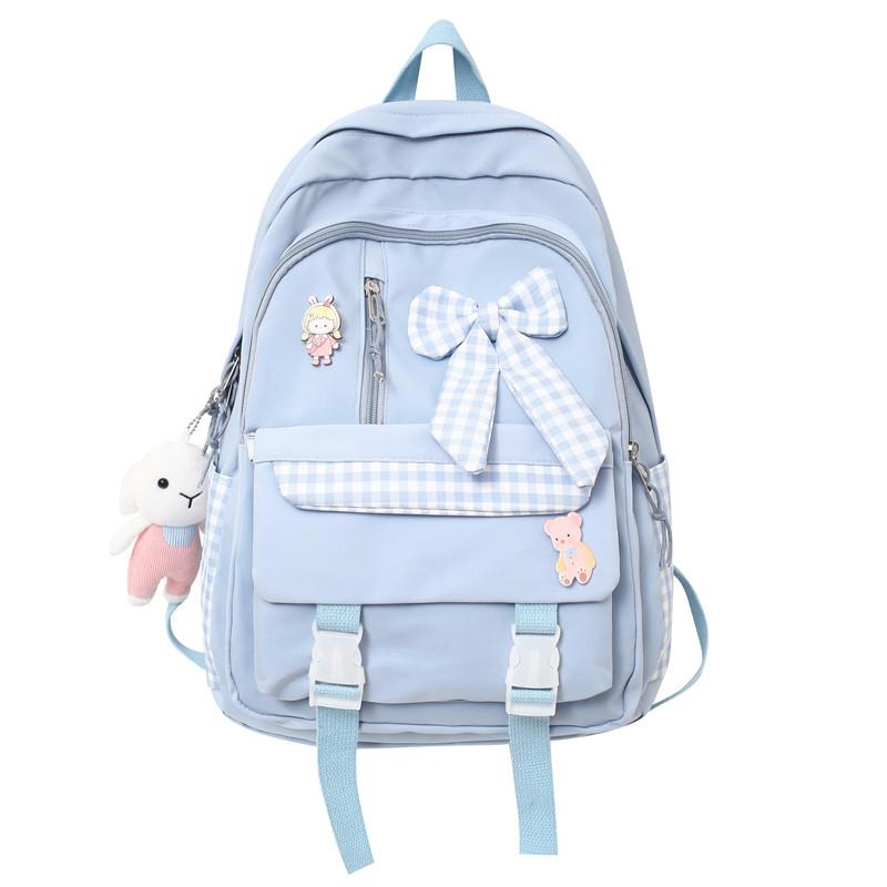 Spring New Ins Style Soft Girl Cute Girl Backpack College Students' Lightweight Checked Backpack