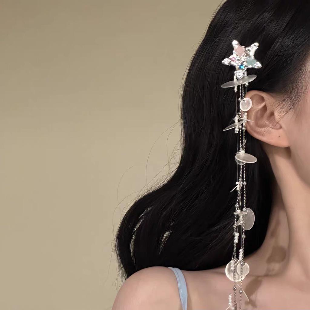 [Galaxy Waterfall] Sweet Wind Colored Stars Disc Tassel Seaside Holiday Sweet Cool Exquisite Atmosphere Hairpin