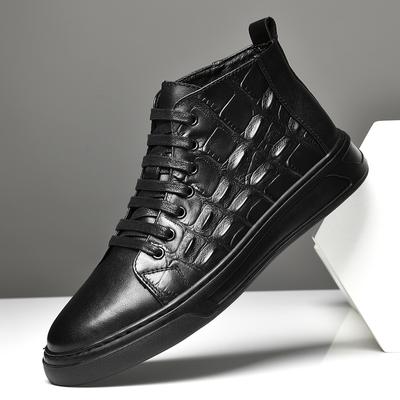 Stivali Invernali Uomo Vera Pelle Casual Eleganti Alti Stile Britannico Chelsea Scarpe Uomo Eleganti Nere Solide con Fantasia Coccodrillo