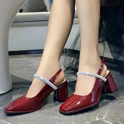 High Heels Women Shoes Chunky Heels Square Toe Platform Sandals Mary Jane Shoes Elegant Rhinestones Luxury Designer Casual Pumps