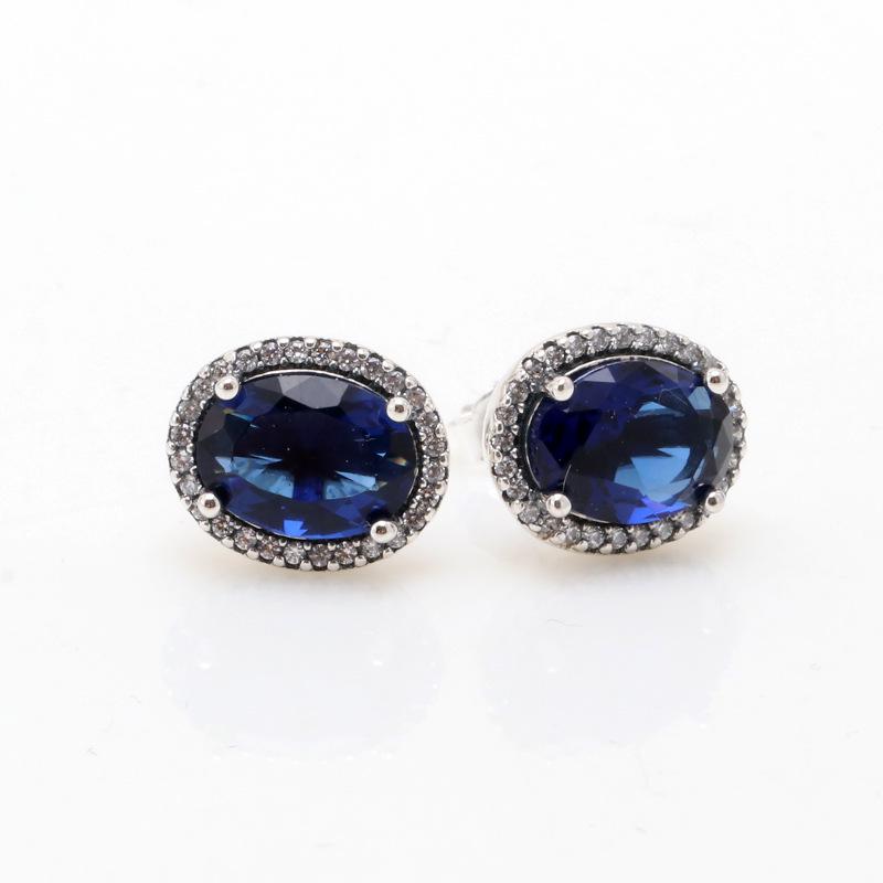 S925 Sterling Silver Blue Diamond Halo Stud Earrings - Elegant Gift for Women