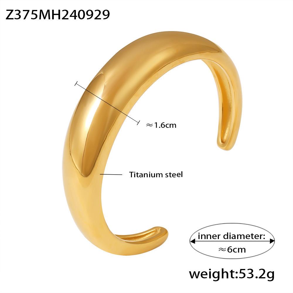 INS Style 18K Gold Plated Crescent C-Shaped Polished Titanium Steel Bangle for Women