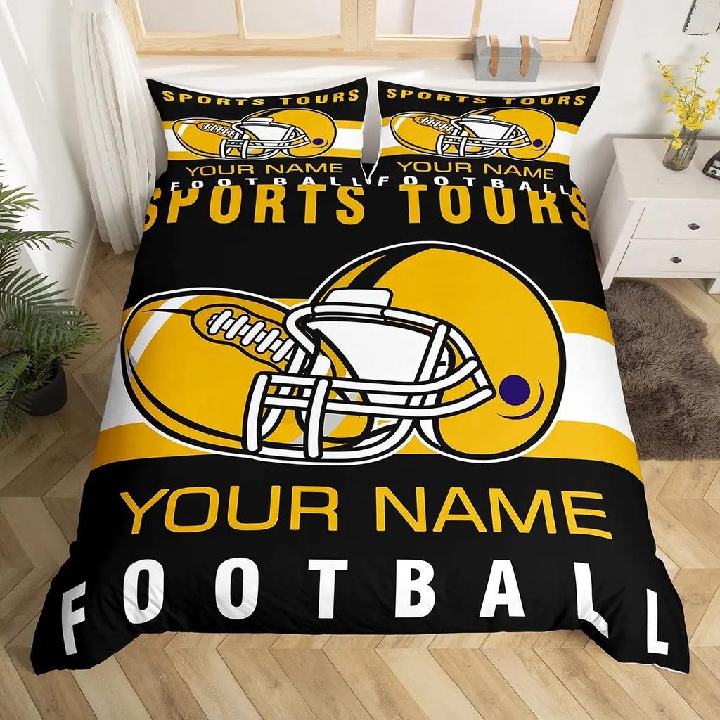 Custom Football Bedding Set Customized Name DIY American Football Game Duvet Cover Set Sports Theme Comforter Cover for Boys