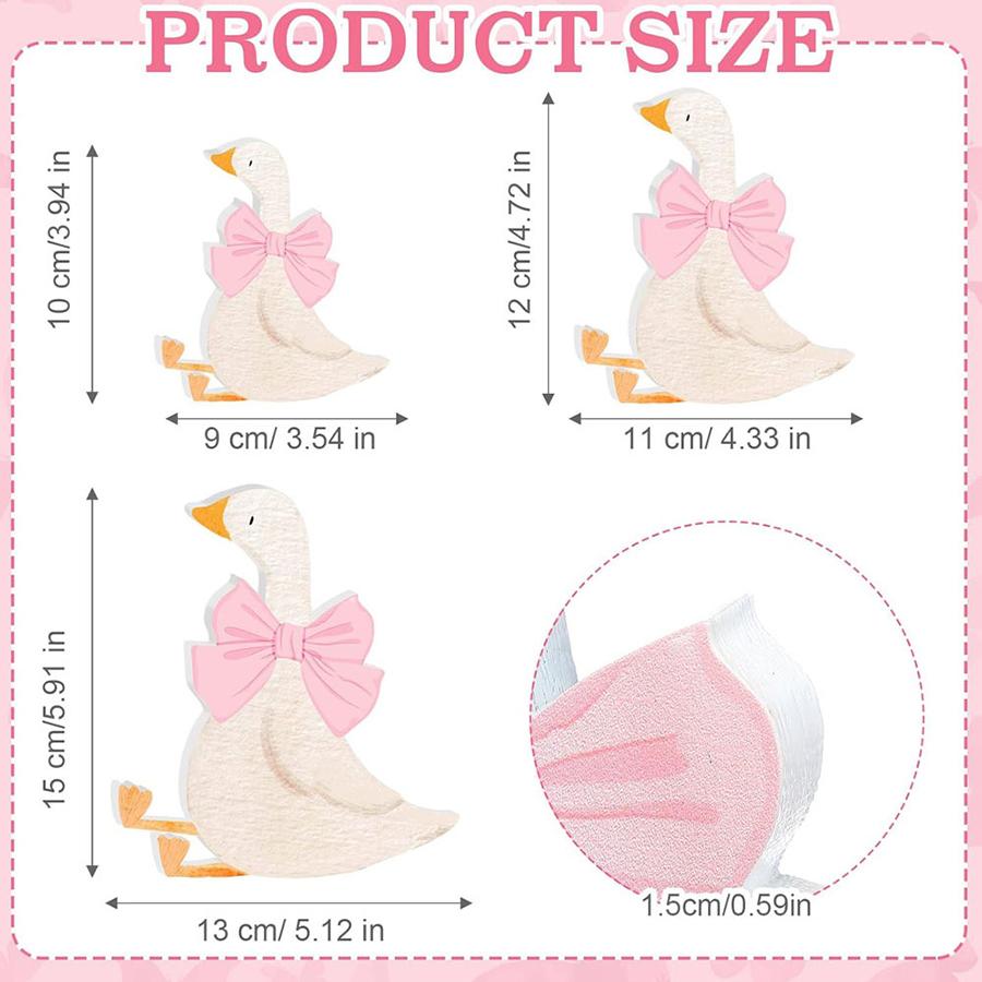 3Pcs Silly Goose Birthday Party Decoration Pink Bow Wooden Silly Goose Baby Shower Centerpiece Gift Desk Tiered Tray Party Favor