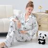 Women's Ice Silk Summer Pajamas - Long Sleeve Cardigan with Cute Cartoon Design