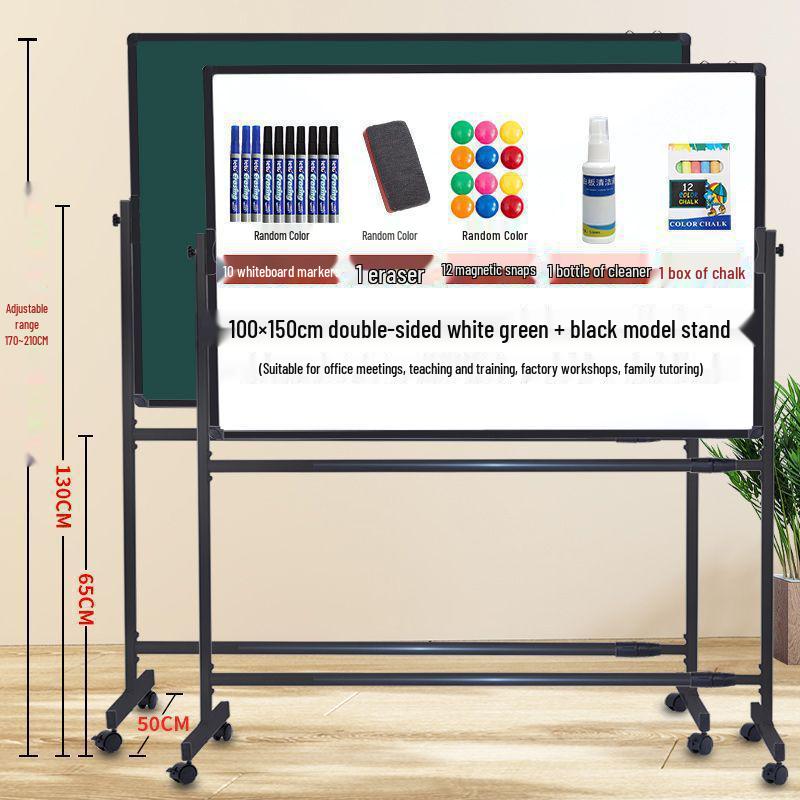 Dual-Sided Magnetic Whiteboard & Blackboard, Mobile Stand, Erasable, for Home, Office, or Classroom.