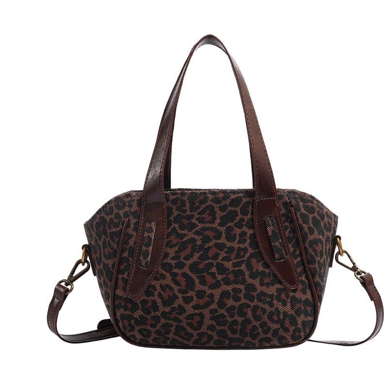 Vintage Leopard Print Handbag for Women 2024 Autumn Winter Fashion Versatile Basket Bag Commuter Shoulder Crossbody Bag