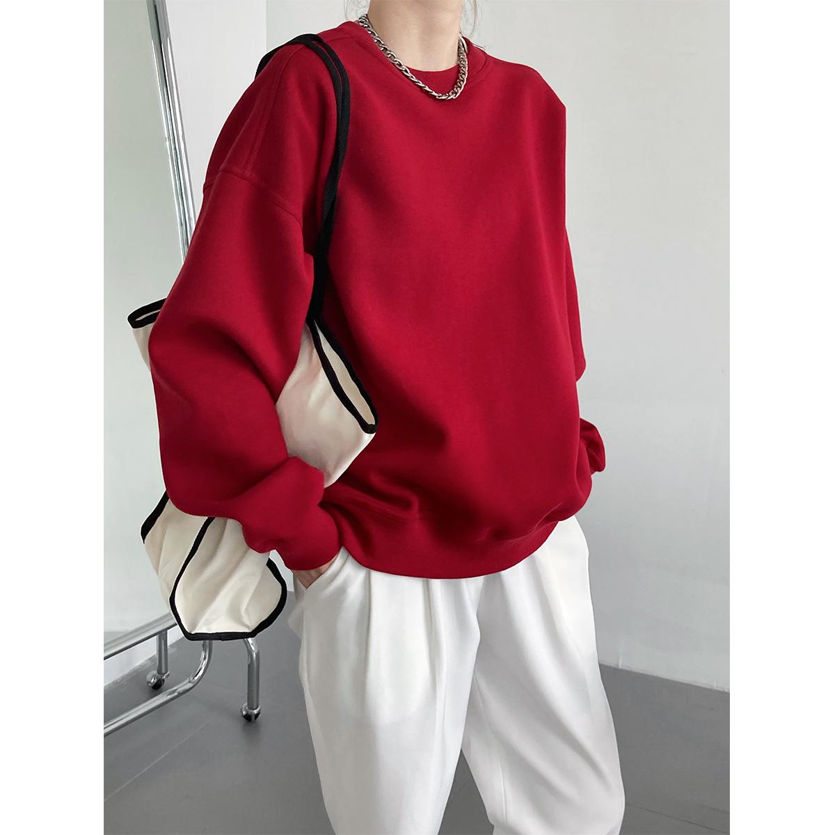 

Luxi 2023 Velvet Wine Red Long-Sleeve Pullover Sweater for Women - Korean Style L