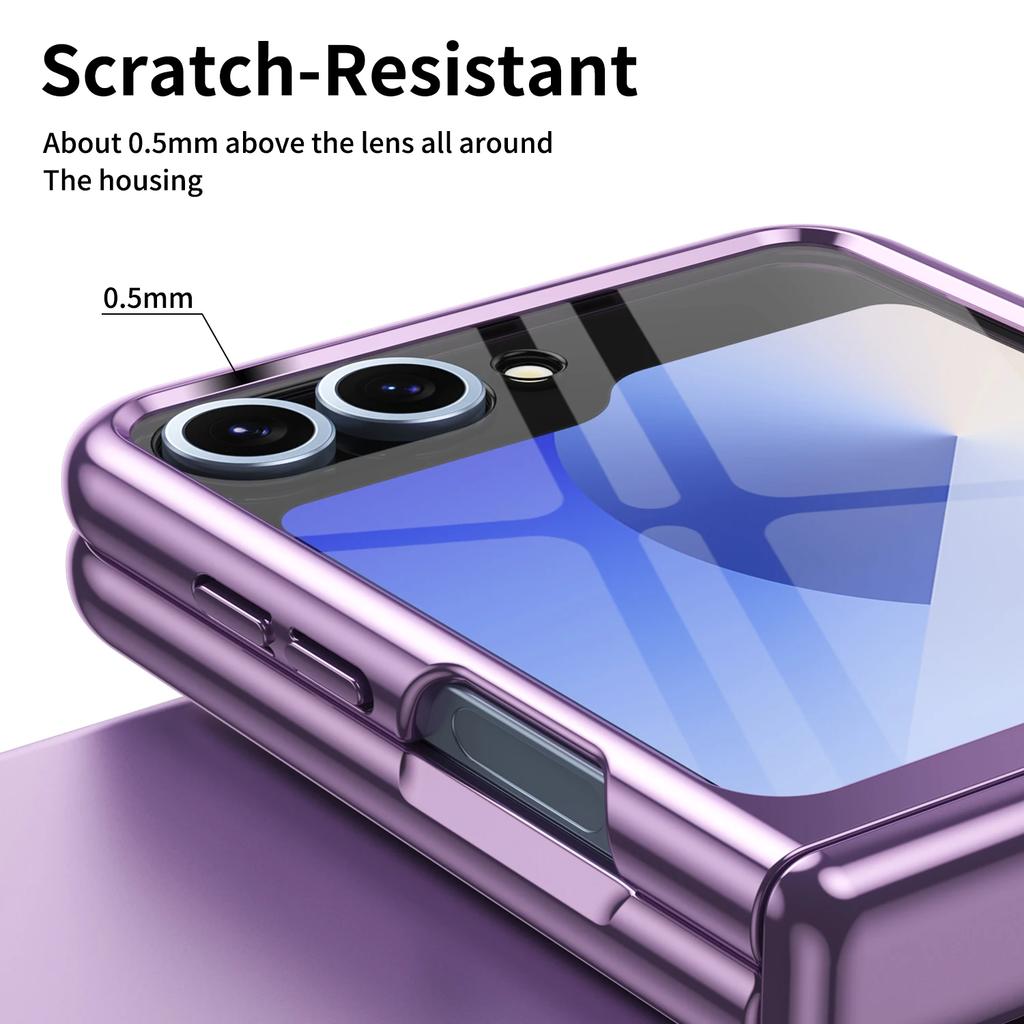 Electroplated Transparent Phone Case for Samsung Galaxy Z Flip 7 Fe 6 5 4 with Hinge Protection and Tempered Film Cover