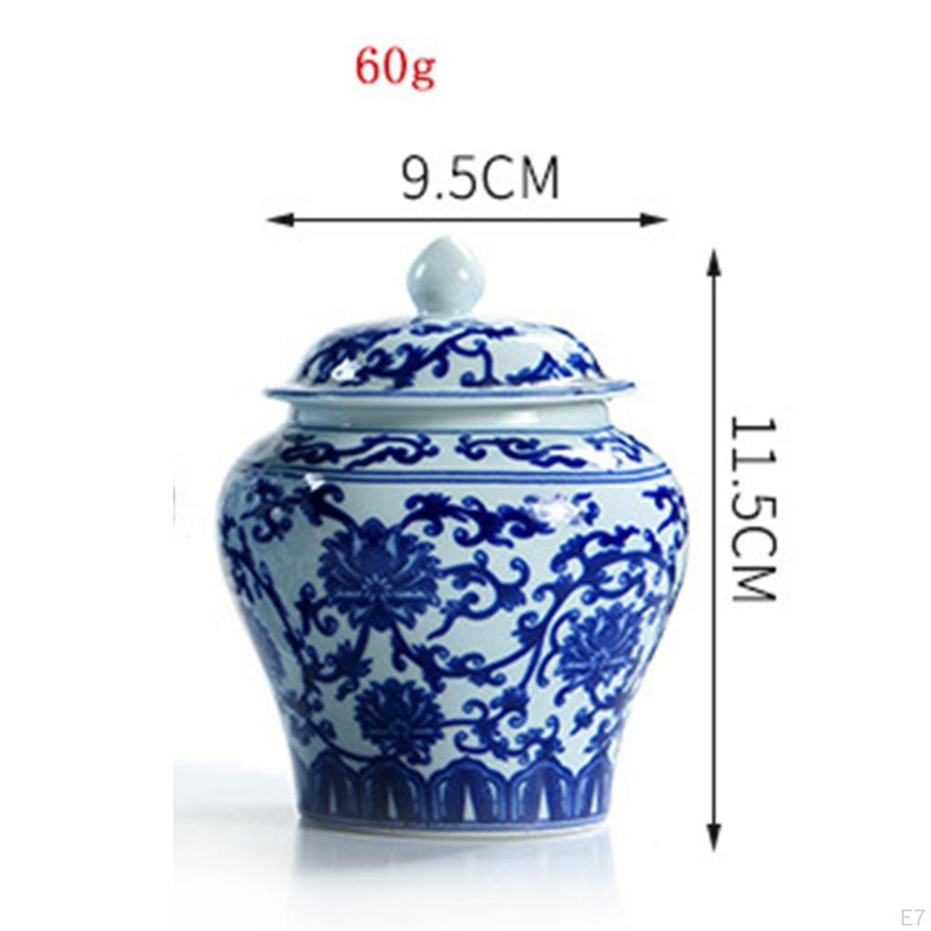 Porcelain, Tea Storage Jar Temple Centerpiece Multi Purpose Decorative Porcelain Asian Decor