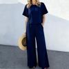 Women's Loose Fit Two Piece Pants Set Short Sleeve Crop Top Elastic Waist Wide Leg Pants Linen Blend Solid Casual Tracksuit 2026 Summer