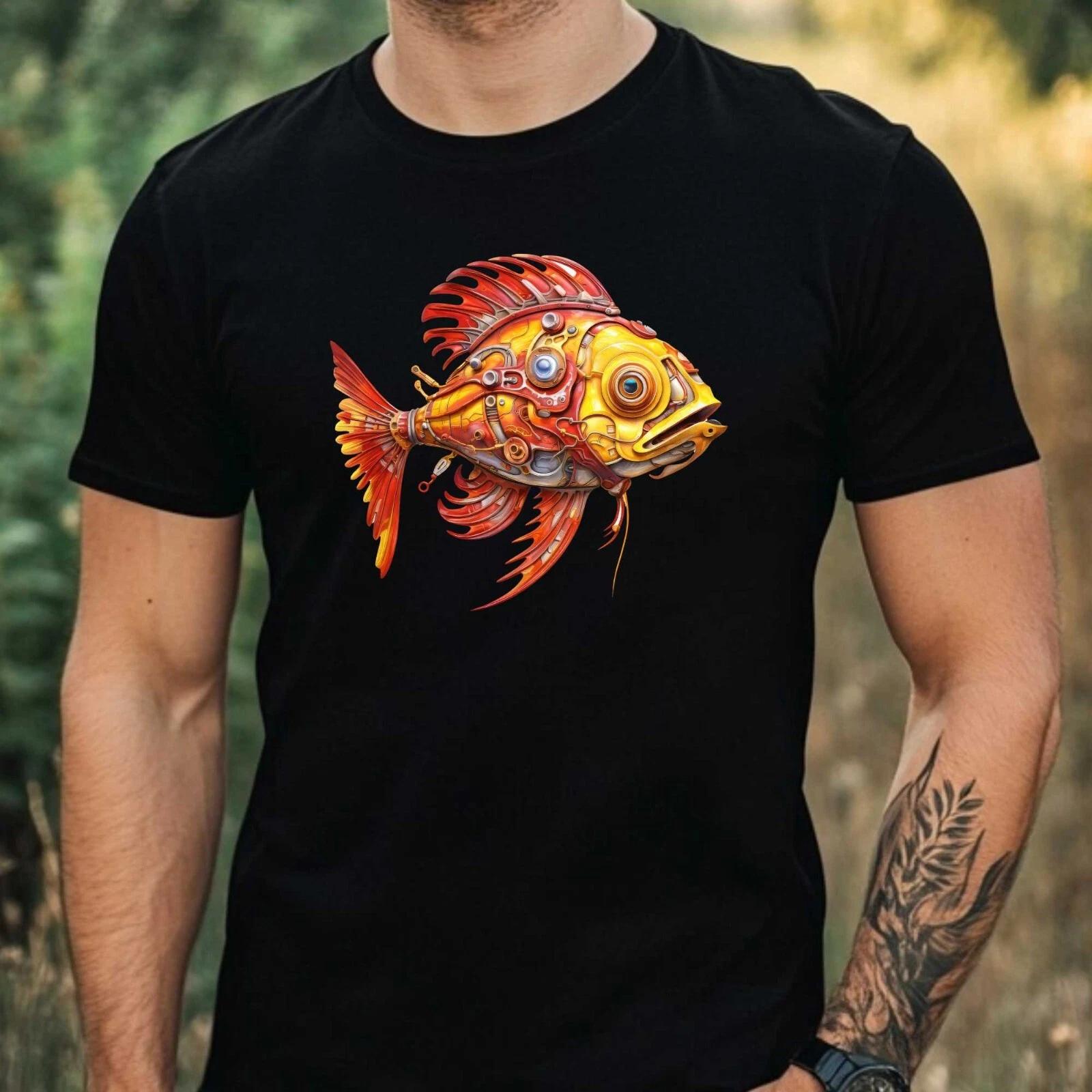T-Shirt Herren Cyborg Fisch Motiv Baumwolle Größe XS bis 5XL XXXL