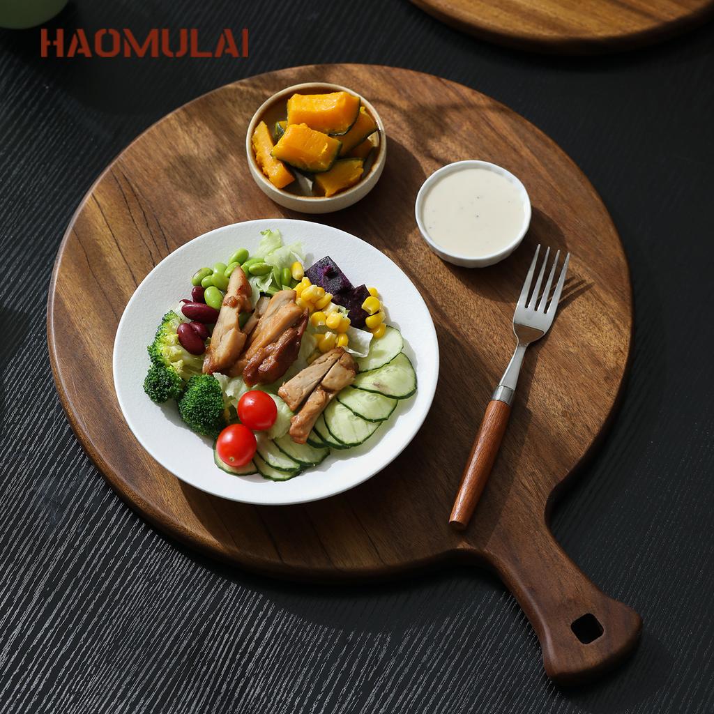 Round Pizza Pan Commercial Solid Wood Pizza Board Tray Wooden 9/10/12 Inch Steak Dinner Board Fruit Complementary Board