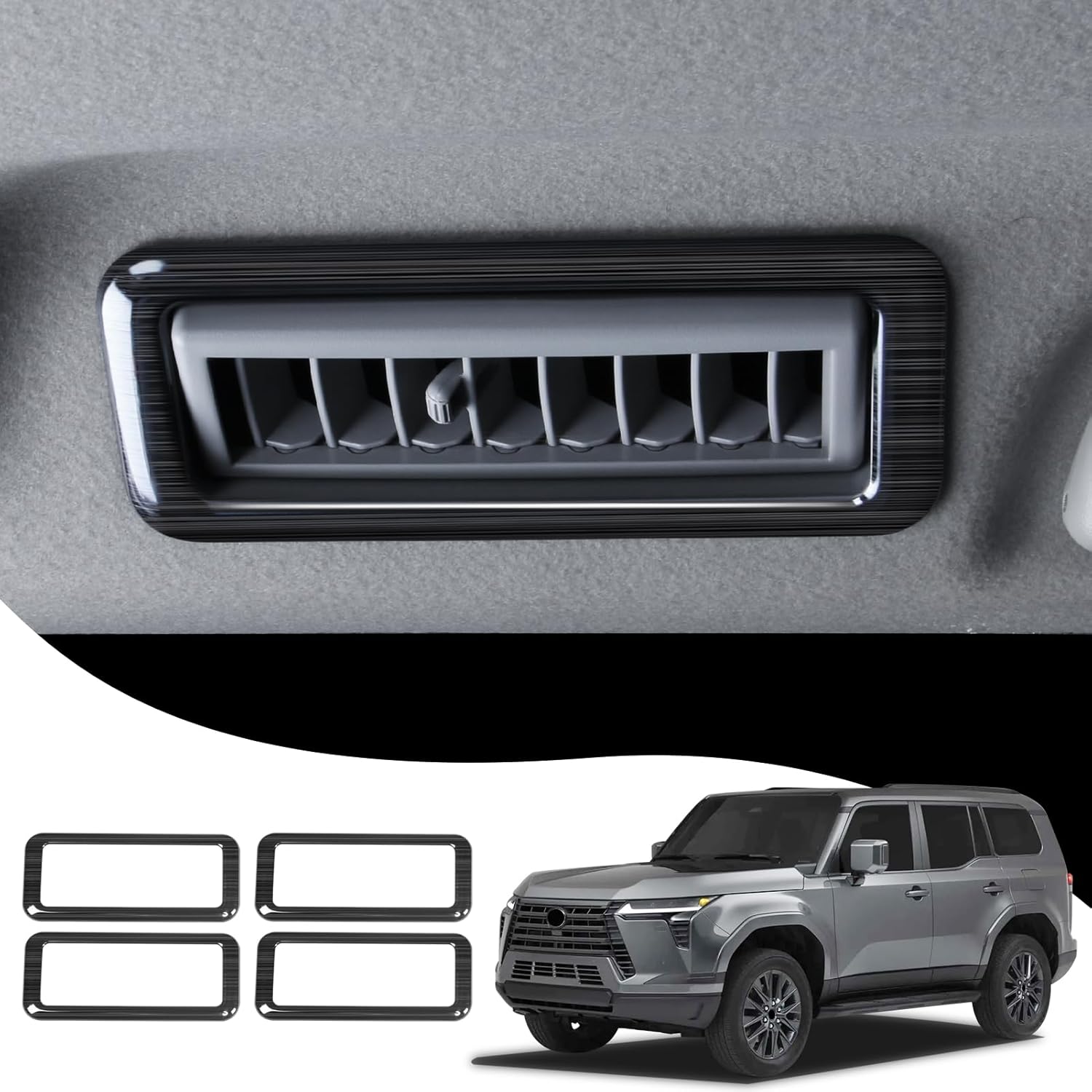 

4 шт. Рамка для украшения вентиляционных отверстий из нержавеющей стали для Lexus GX 550 Gx550h 2024 года выпуска и далее, Аксессуары для внутренней модификации вентиляционных отверстий кондиционера (черный)