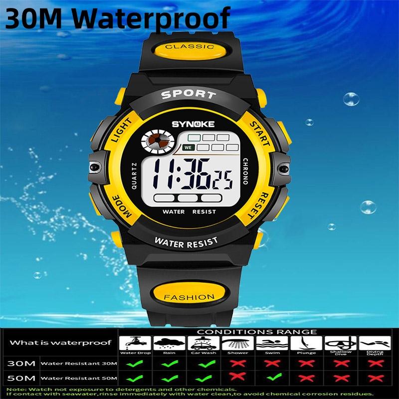 Synoke Kids Digital Sport's Watches Fashion PU Strap Led Waterproof Boy Girl Military Wristwatch Student Alarm Clock