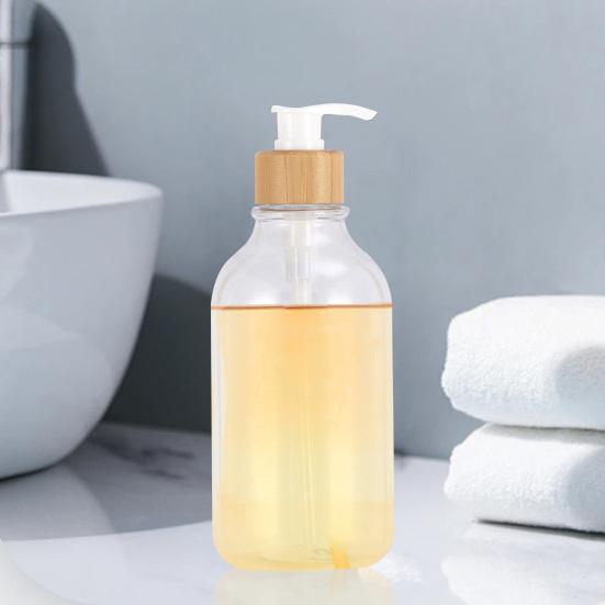 2Pcs 16 Oz Clear Soap Dispenser Set with Bamboo Pump Rust-proof Leak-free