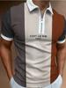 Men S Short Sleeve Polo Shirt Color Block Zip Detail Loose Fit Casual Top